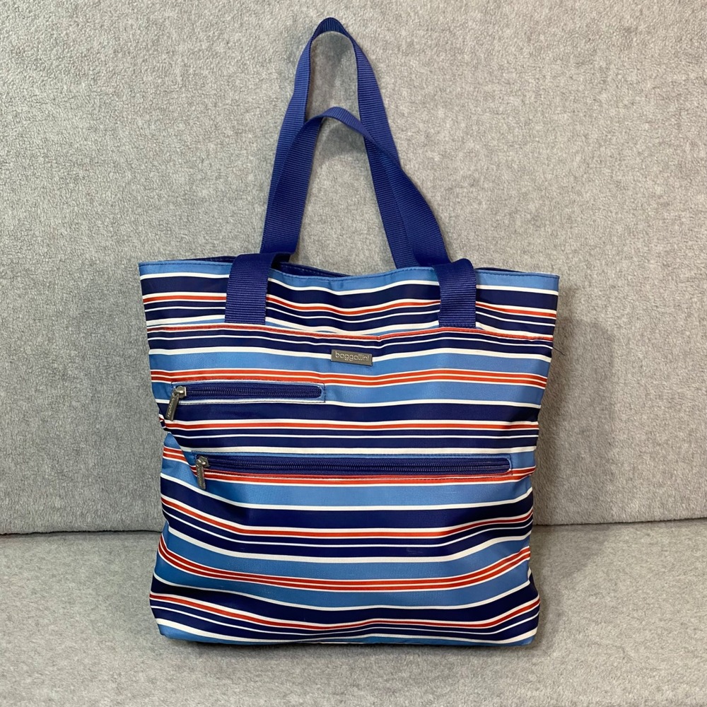 Baggallini Tote Bag Womens Large Blue Red Striped Travel Luggage‎ Sleeve GUC